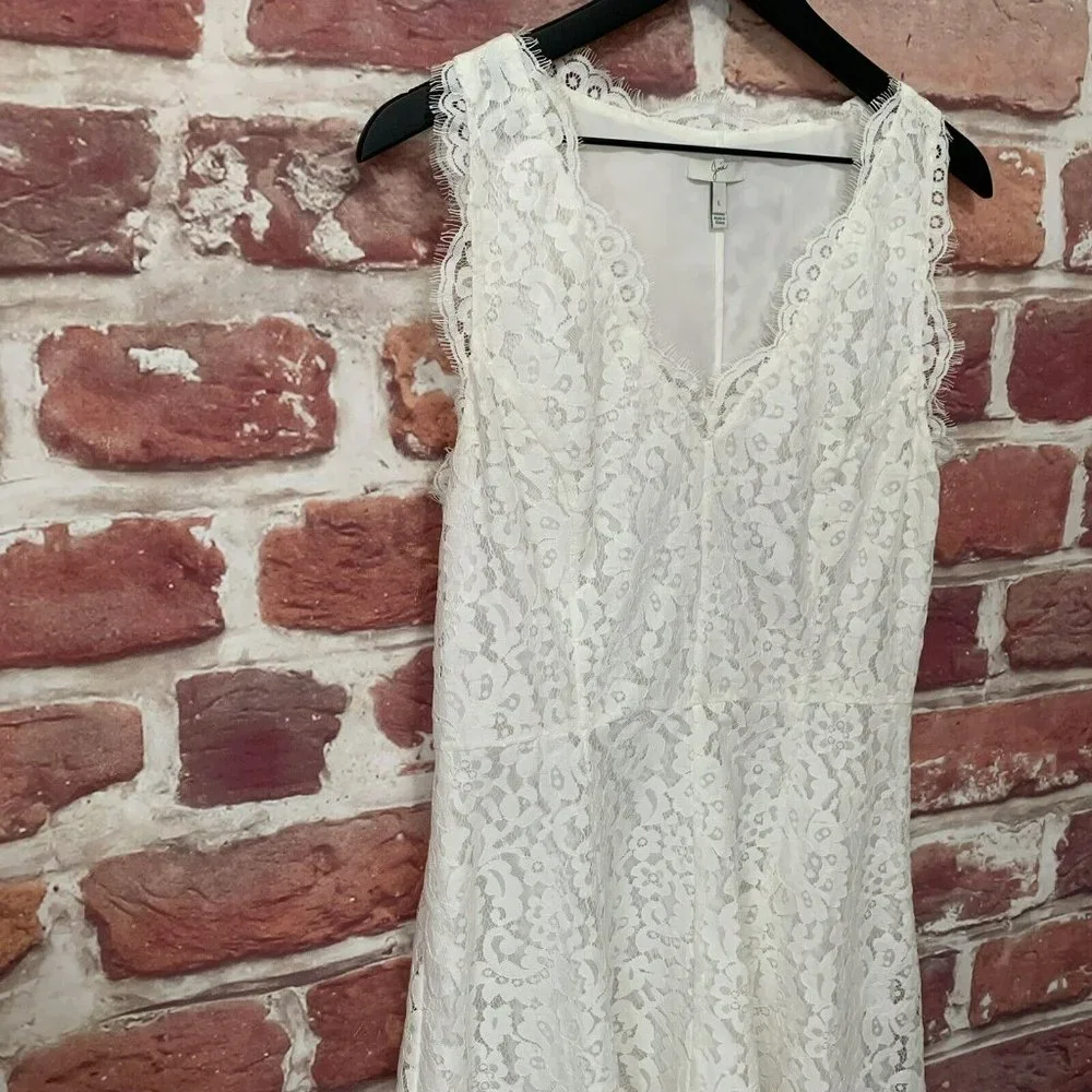 Joie Dress Women’s Large White Floral Lace Eyelash Trim Sleeveless Sundress - Picture 3 of 8